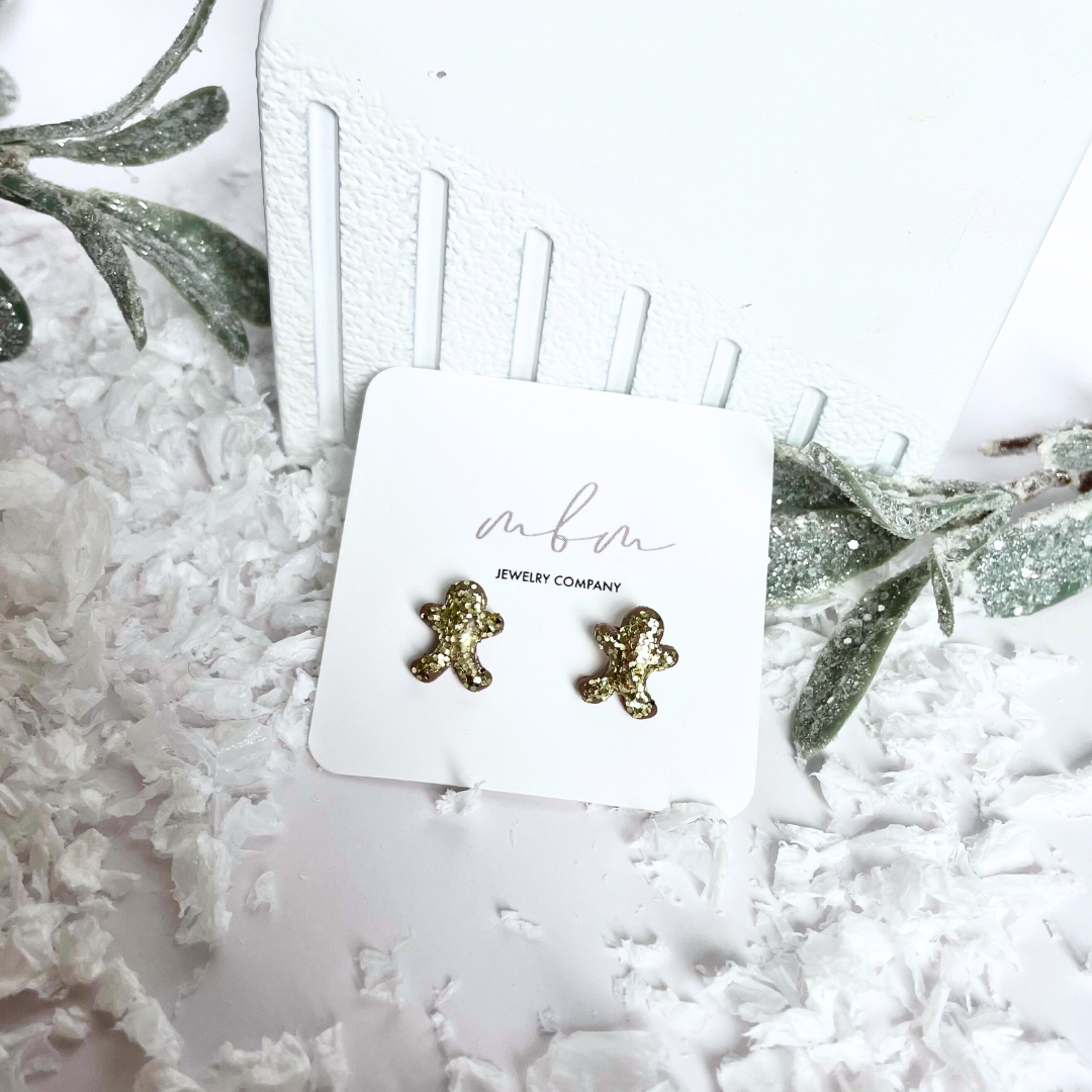 Glitter Gingerbread Man Studs