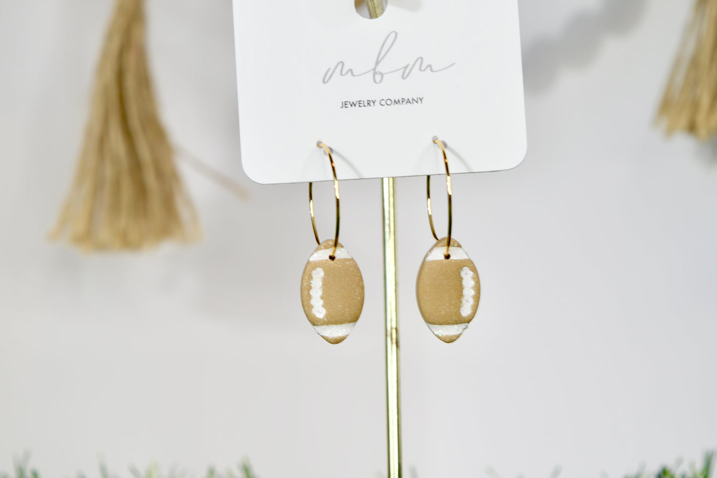 Tan/White Glitter Football Hoops