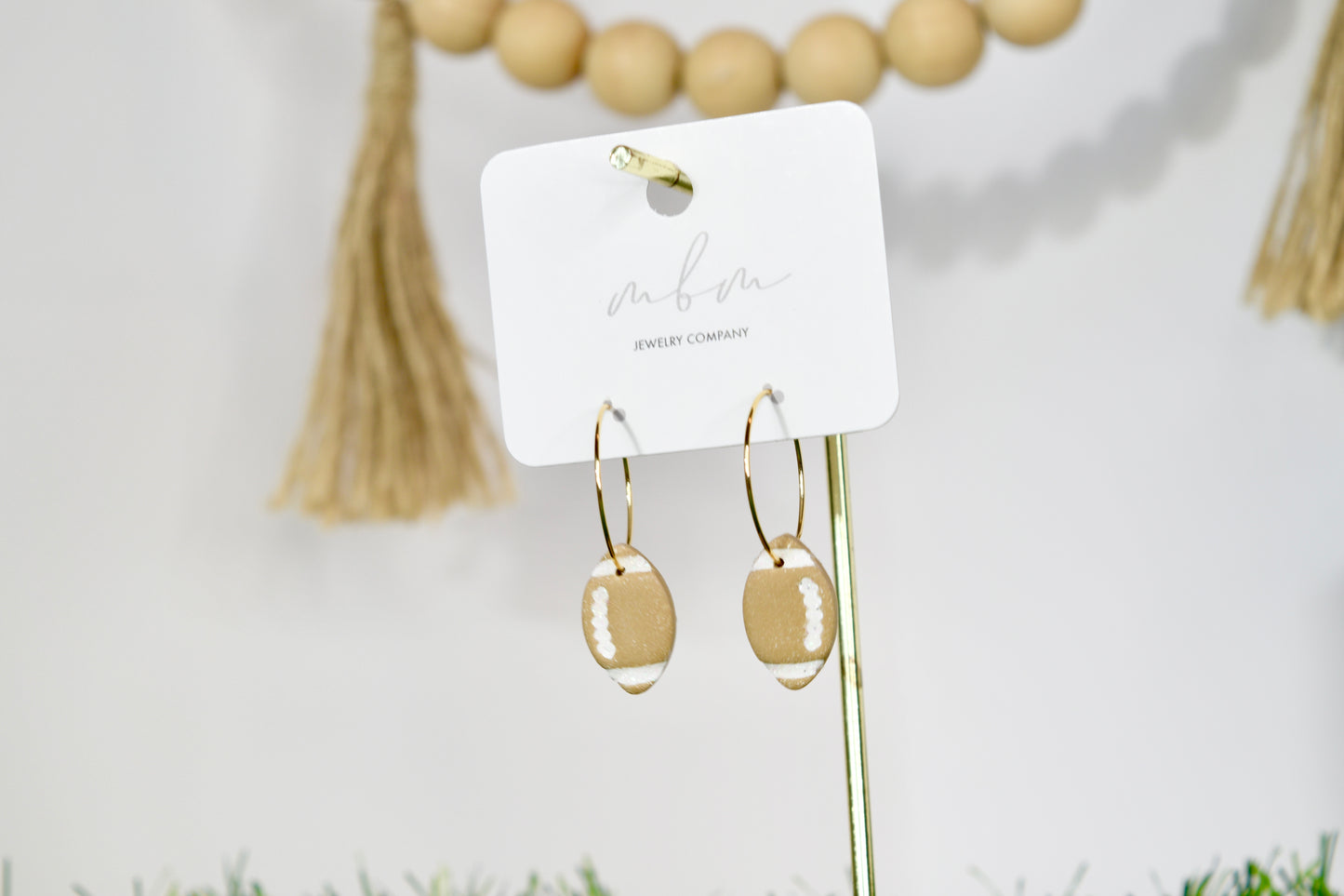 Tan/White Glitter Football Hoops