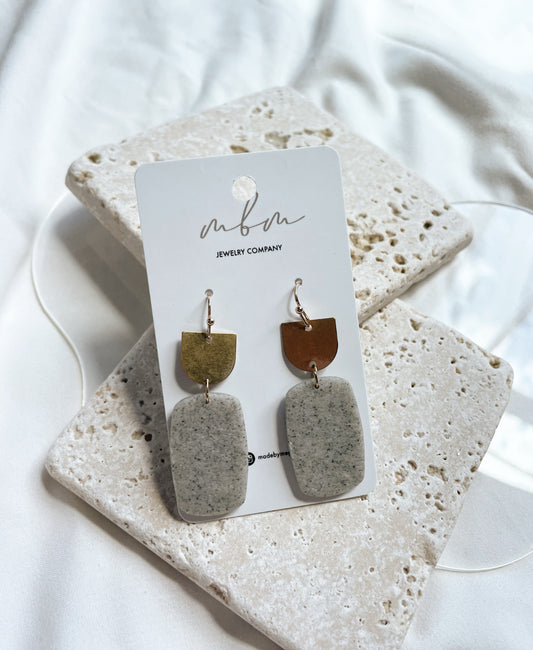 Stone Square Clay Dangles With Gold Accents