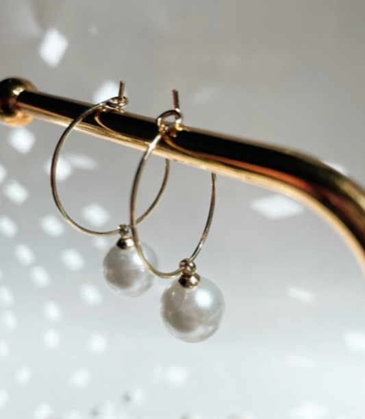 Hypoallergenic Pearl Hoop Dangles